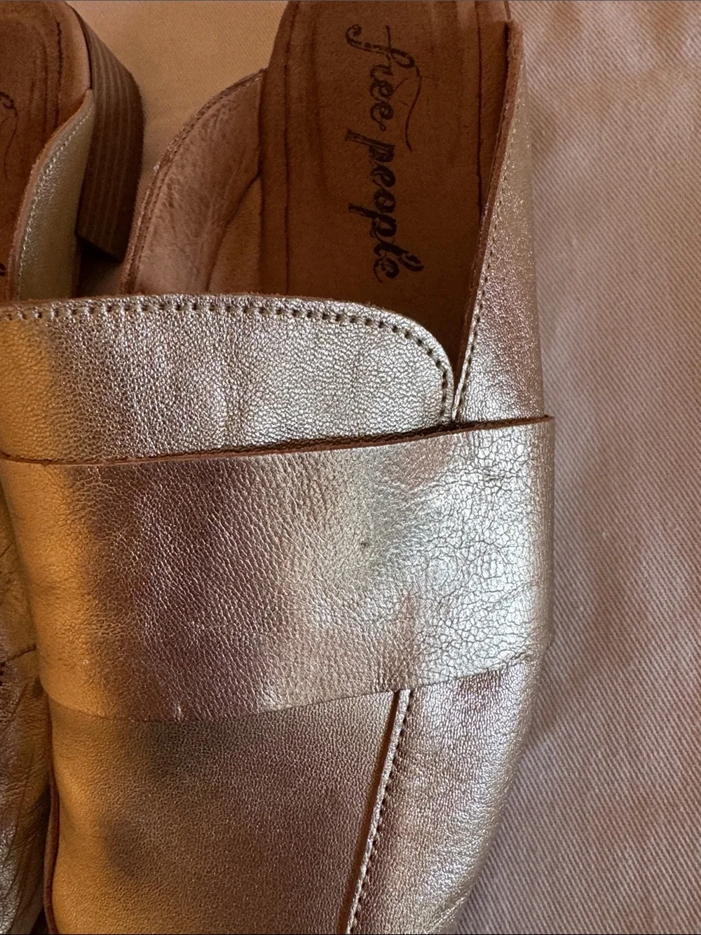 Free People gold metallic slip on loafers